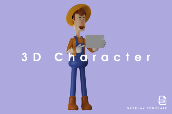 3D Farmer Having a Square White Paper