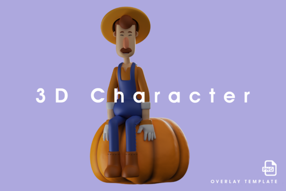 3D Farmer Sitting on a Giant Pumpkin