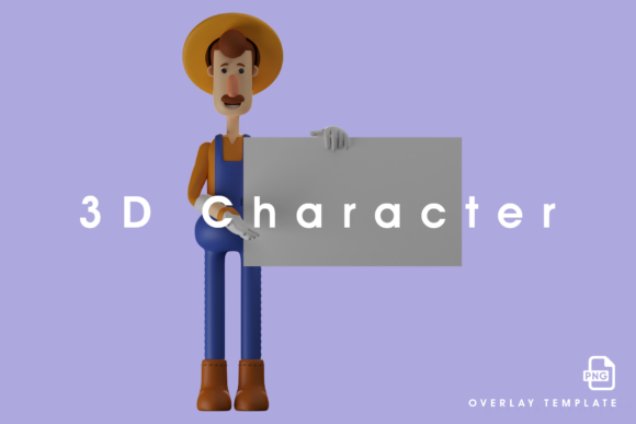 Farmer Cartoon Showing Blank Whiteboard: A Versatile 3D Asset for Creators