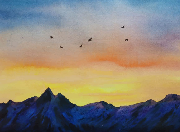 The Art of Digital Serenity: Exploring the Watercolor Nature and Sky Sunset Reflect Vector Collection