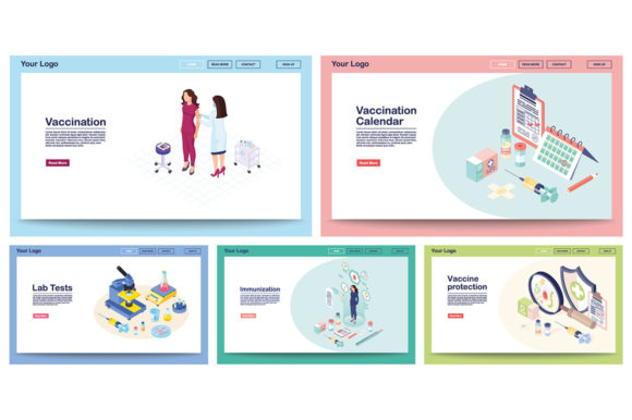 Vaccination Webpage Vector Template Set for Modern Health Sites