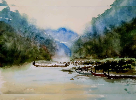 Watercolor Beach Nature Landscape