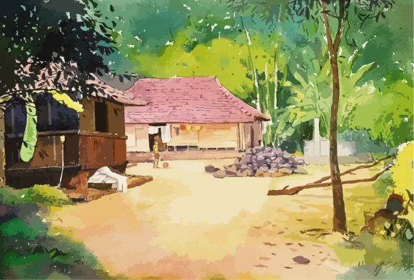 Watercolor Rural Village Hand Drawn: Elevating Design with Organic Charm